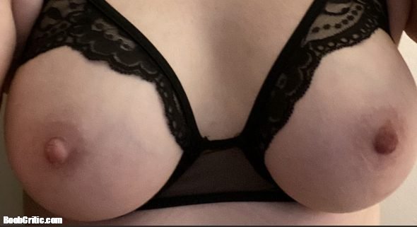 Perky titties in cupless black lace bra