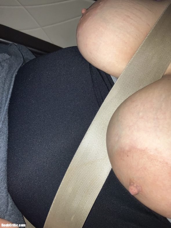 Wife tits out in the car
