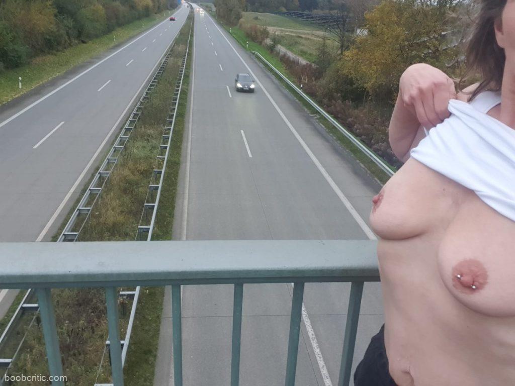 Show boobs to stranger driver