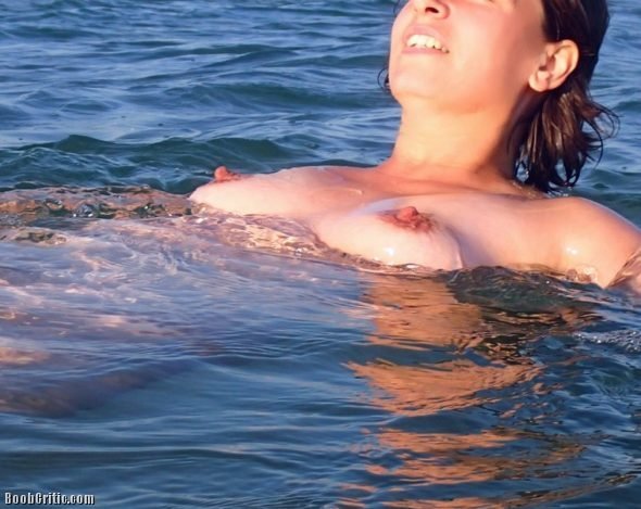 Hard wet nipples in water